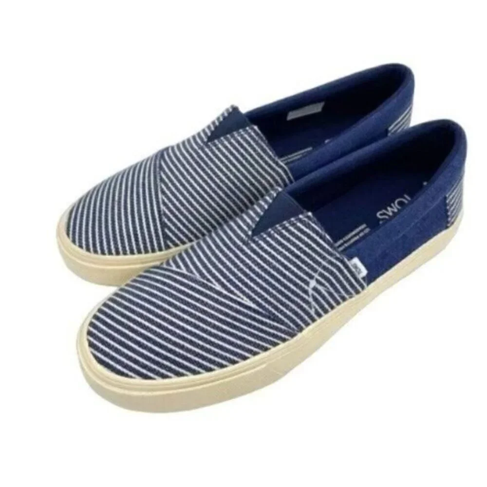 Toms Navy Striped Baja Slip On Sneaker Shoes Unisex